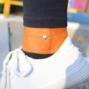😍PERSONALIZED❤️HEART CHARM - A to Z, DAINTY SILVER INITIAL ANKLET, ELDM22302